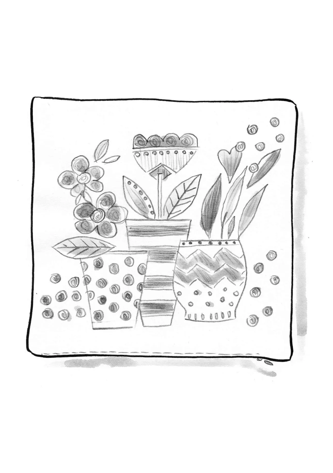Kuddar & Kuddfodral|Sovrum-Gudrun Sjödén Broderat kuddfodral "Flower pots" i ekologisk bomull Bladgrönt