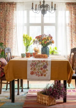 Dukar|Kök & Matplats-Gudrun Sjödén Löpare "Wild rose" i lin/bomull Henna