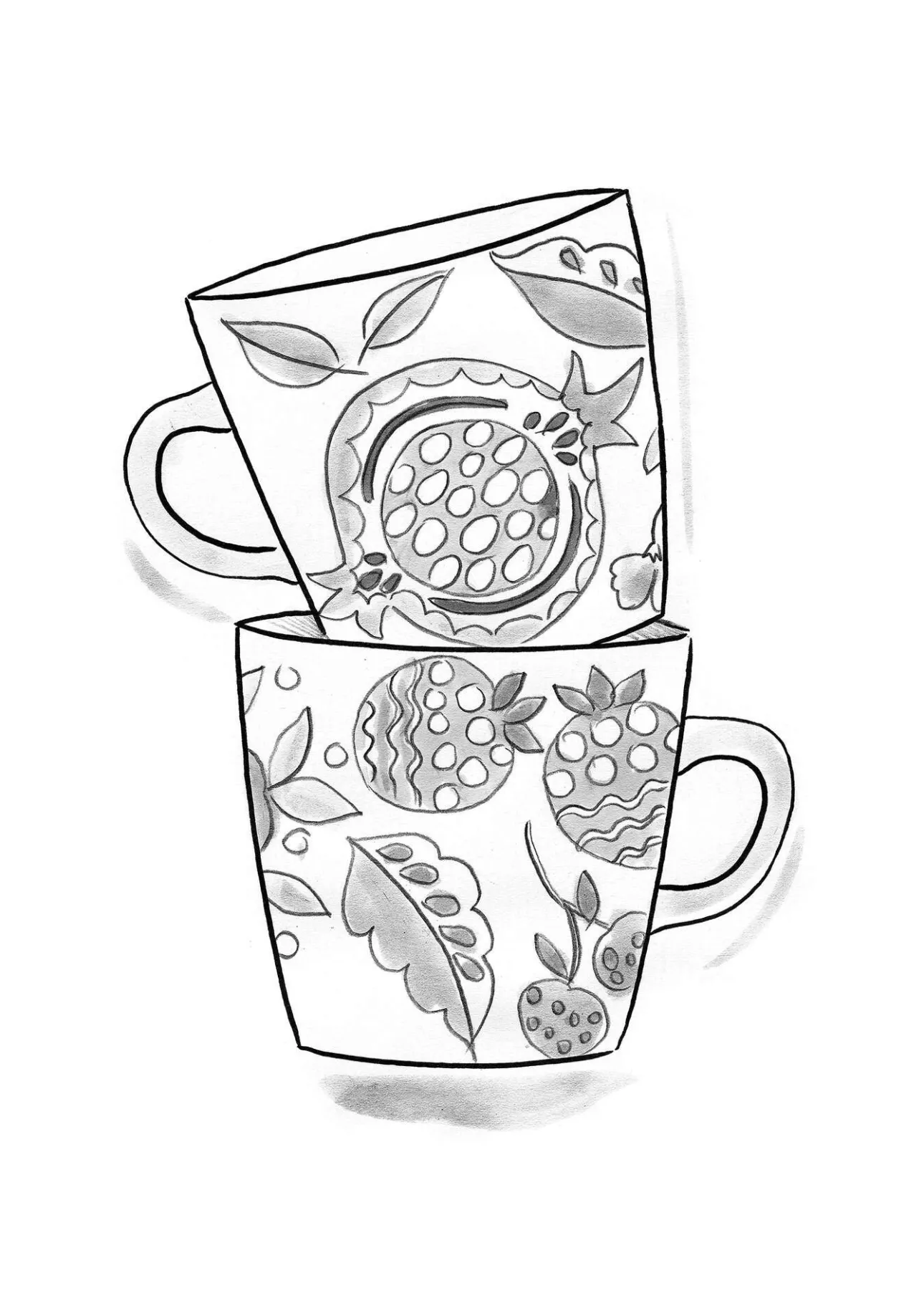 Keramik & Glas|Kök & Matplats-Gudrun Sjödén Mugg "Fruits" i keramik Mörkaskgrå
