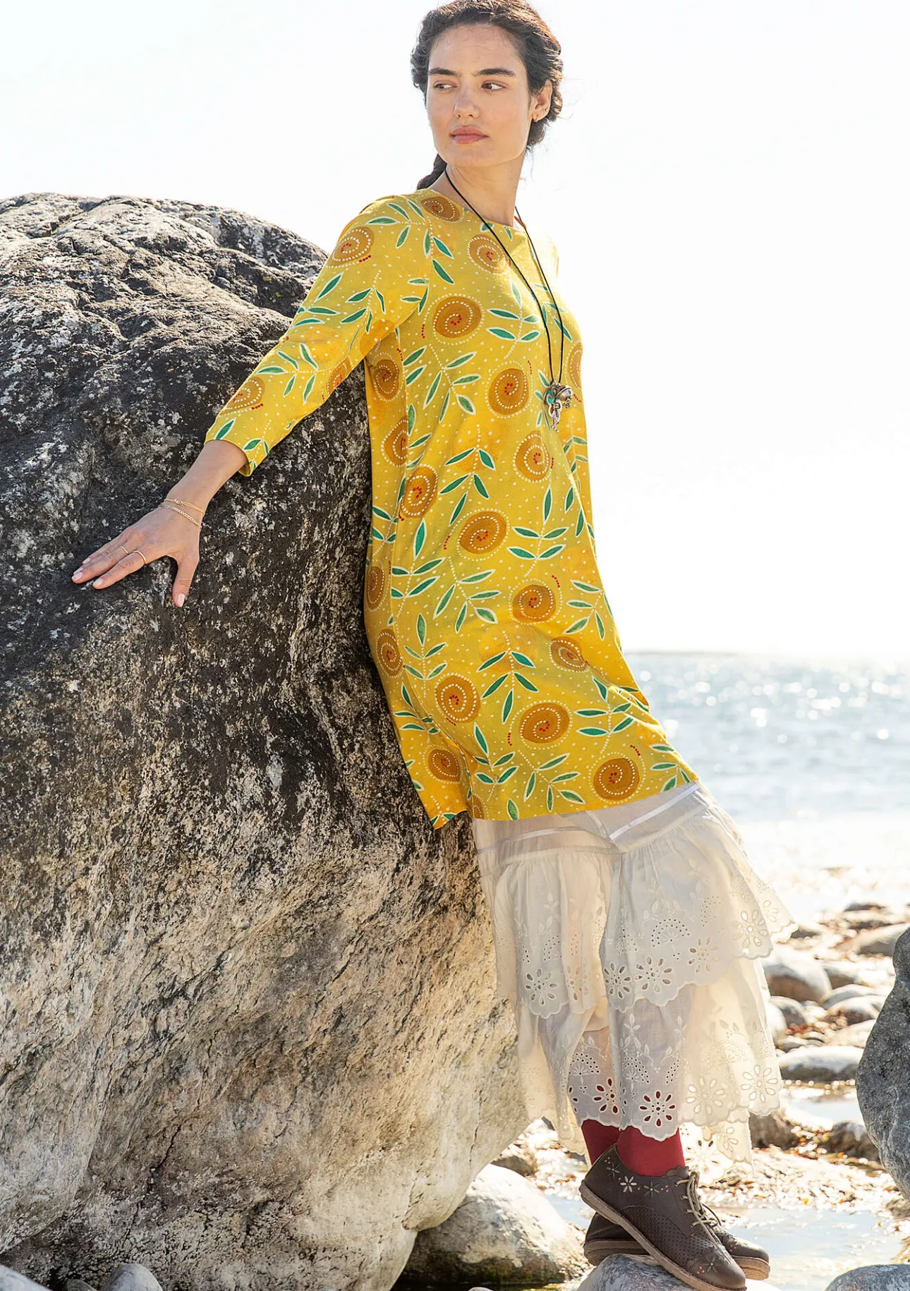 Klänningar-Gudrun Sjödén Trikåklänning "Bhumika" i ekologisk bomull/modal Ananas