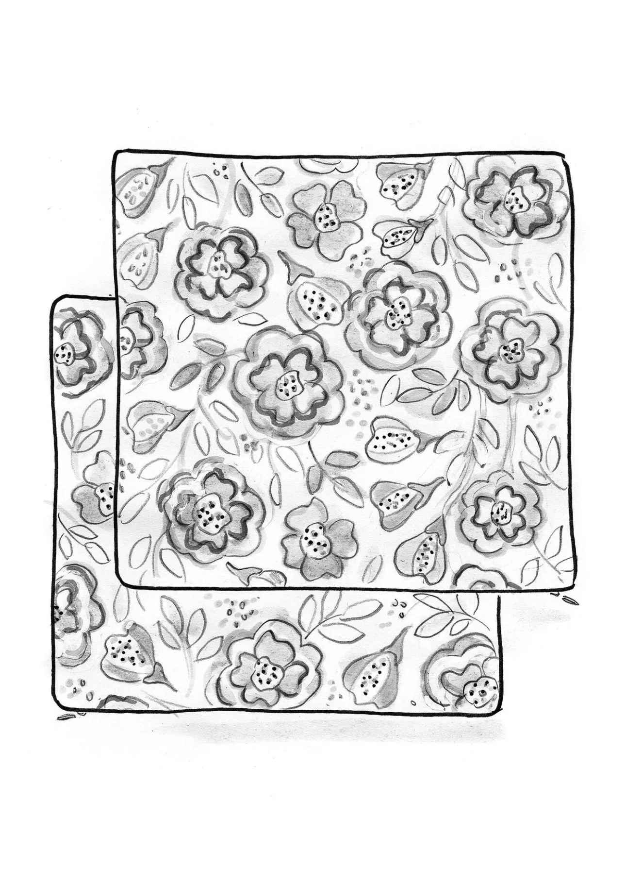 Kuddar & Kuddfodral|Sovrum-Gudrun Sjödén Tryckt kuddfodral "Wild rose" i lin/bomull Vinröd