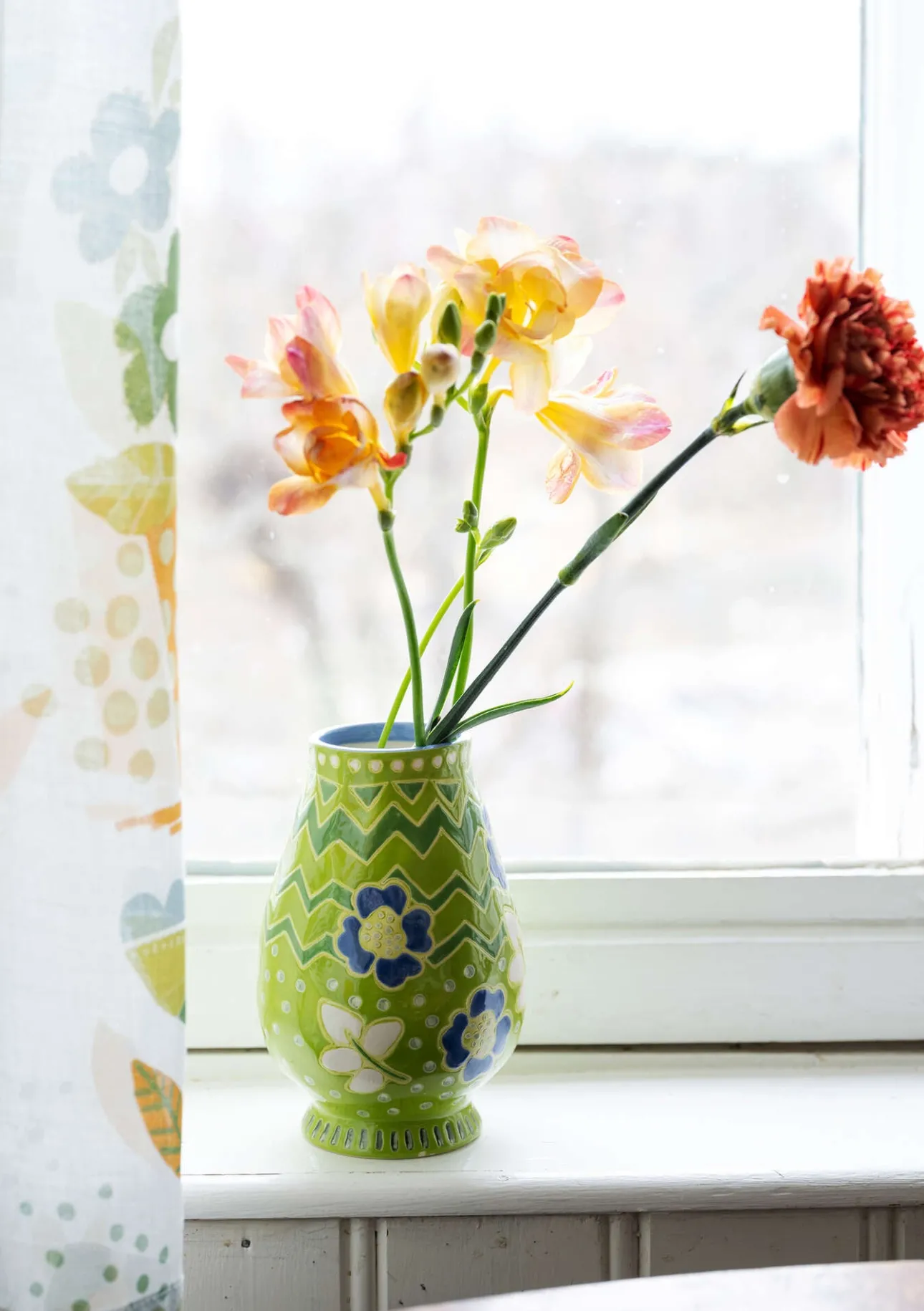 Dekoration & Tillbehör|Keramik & Glas-Gudrun Sjödén Vas "Wild rose" i keramik Bladgrönt
