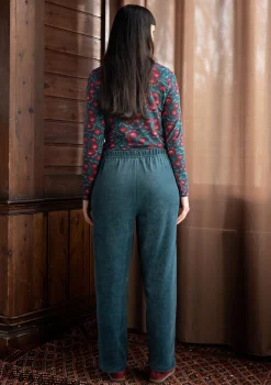 Byxor-Gudrun Sjödén Velourbyxa "Nora" i ekologisk bomull/återvunnen polyester Indigogrön