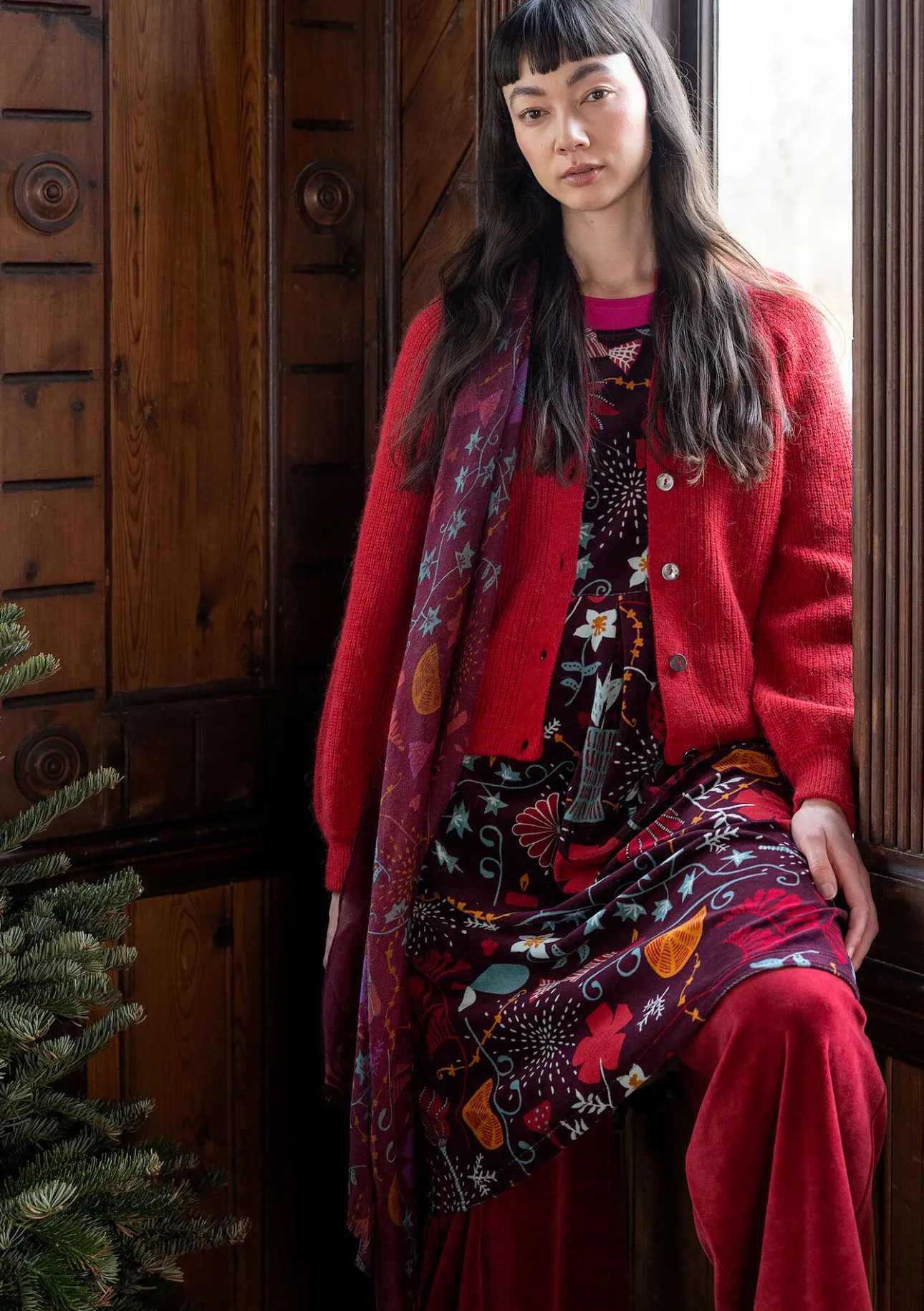 Klänningar-Gudrun Sjödén Velourklänning "Fyrverkeri" i ekologisk bomull/återvunnen polyester Aubergine/mönstrad