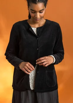 Koftor|Toppar & Tröjor-Gudrun Sjödén Velourkofta i ekologisk bomull/återvunnen polyester Svart