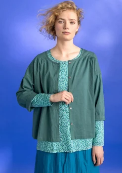 Blusar-Gudrun Sjödén Vävd blus ”Hedda” i ekologisk bomull Opalgrön