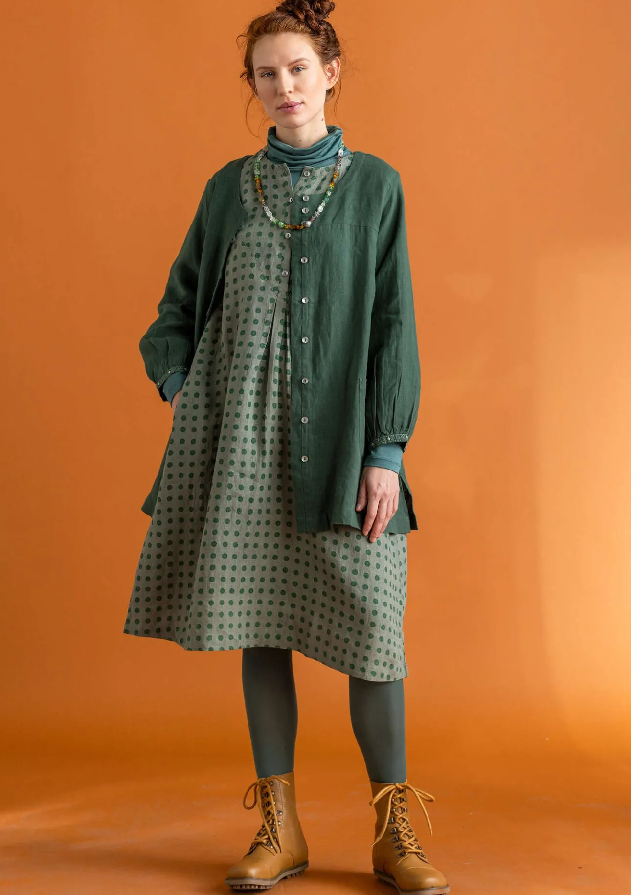 Klänningar-Gudrun Sjödén Vävd klänning ”Asta” i lin Hopper/mönstrad