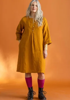 Klänningar-Gudrun Sjödén Vävd klänning ”Asta” i lin Senap