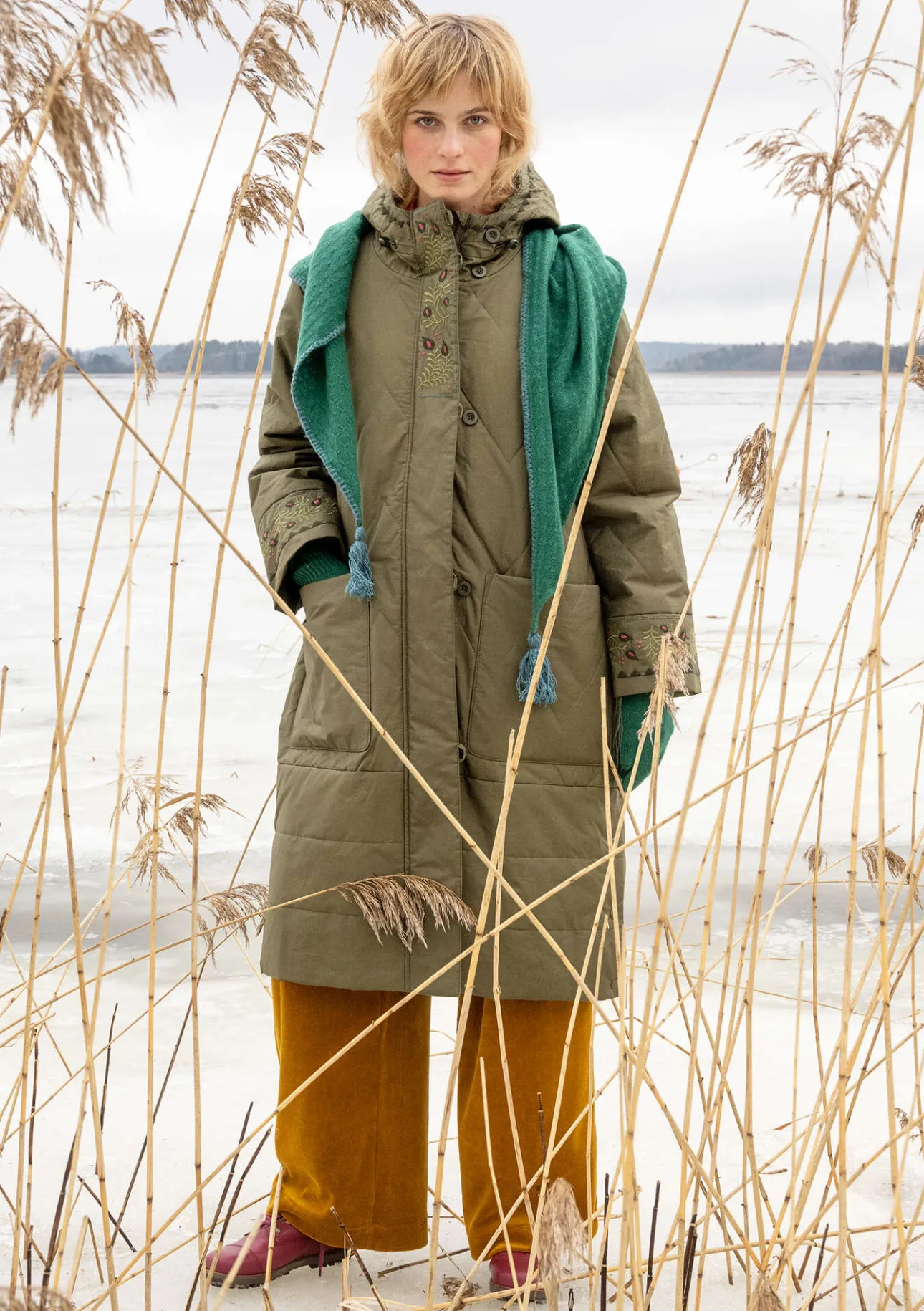 Kappor & Jackor-Gudrun Sjödén Vävd kviltad kappa "Svalbard" Hagtorn