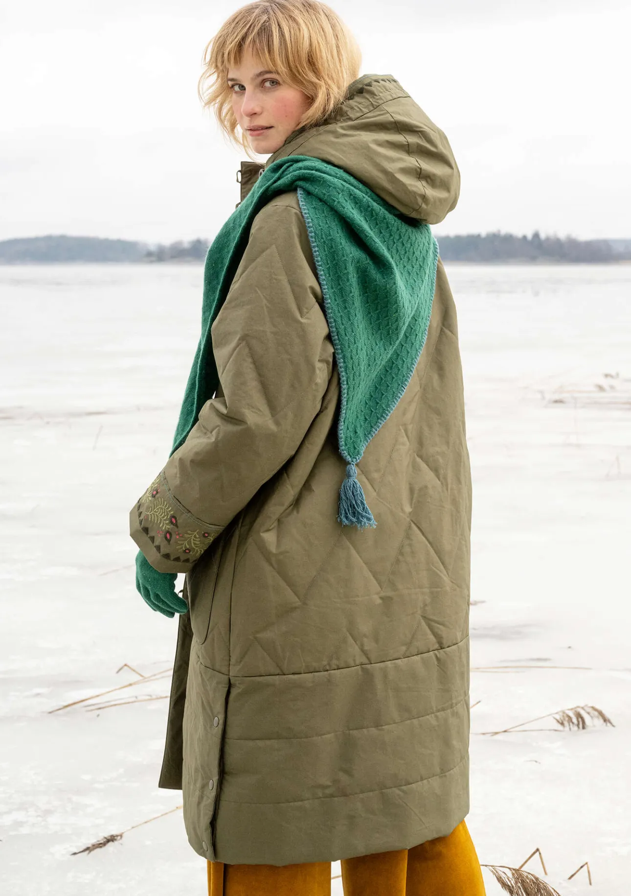 Kappor & Jackor-Gudrun Sjödén Vävd kviltad kappa "Svalbard" Hagtorn