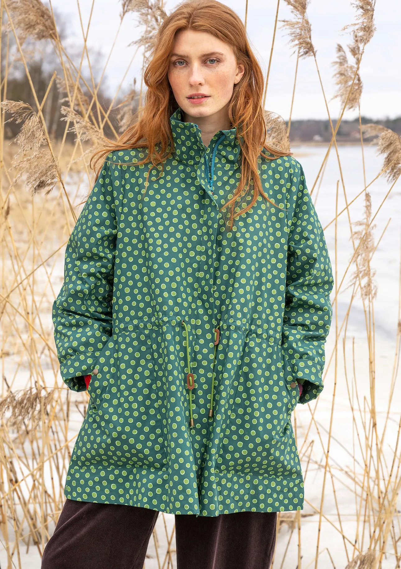 Kappor & Jackor-Gudrun Sjödén Vävd parkas "Lucy" i ekologisk bomull Buteljgrön/mönstrad