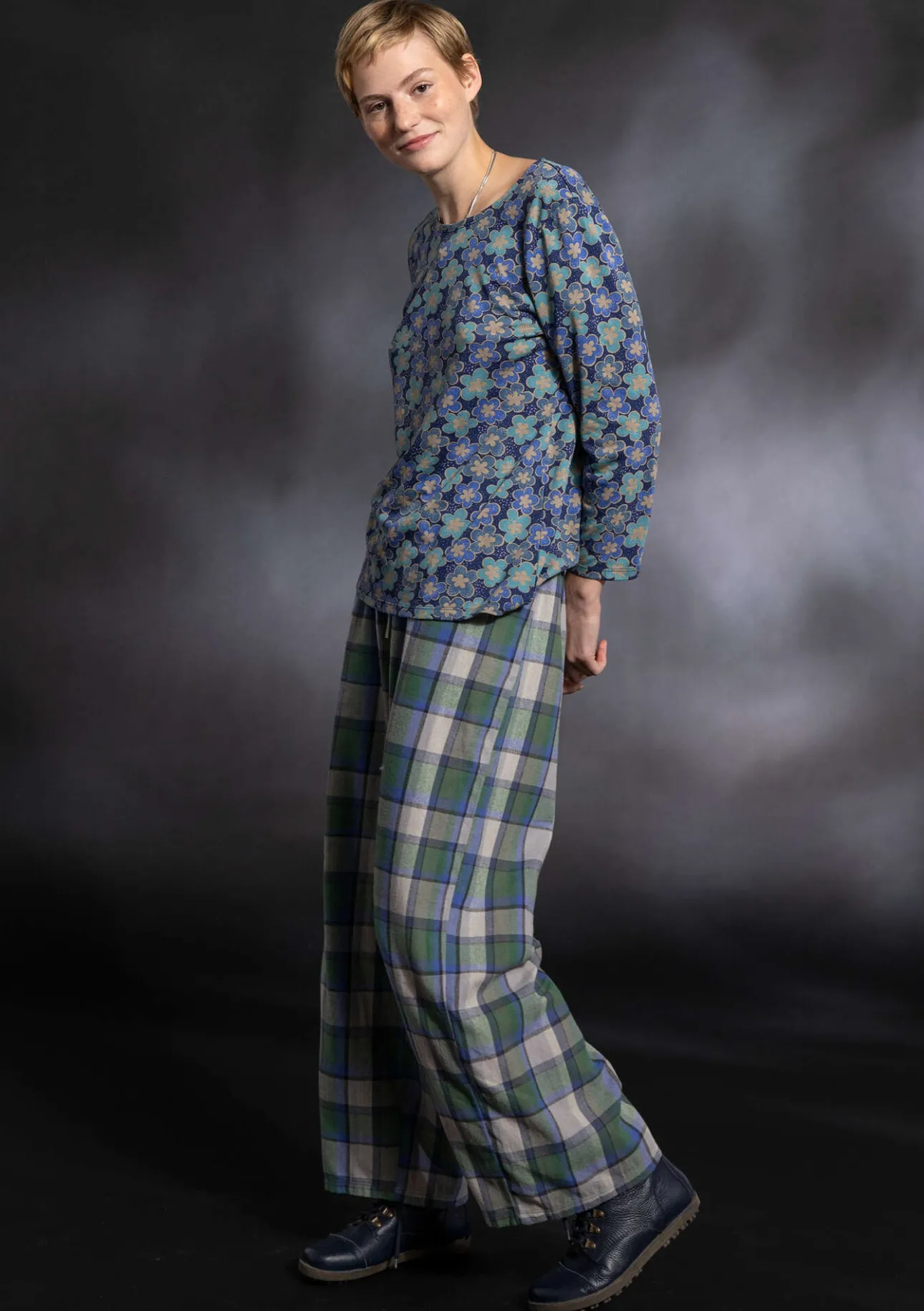 Byxor-Gudrun Sjödén Vävd pyjamasbyxa "Skagen" i ekologisk bomull Havsgrön